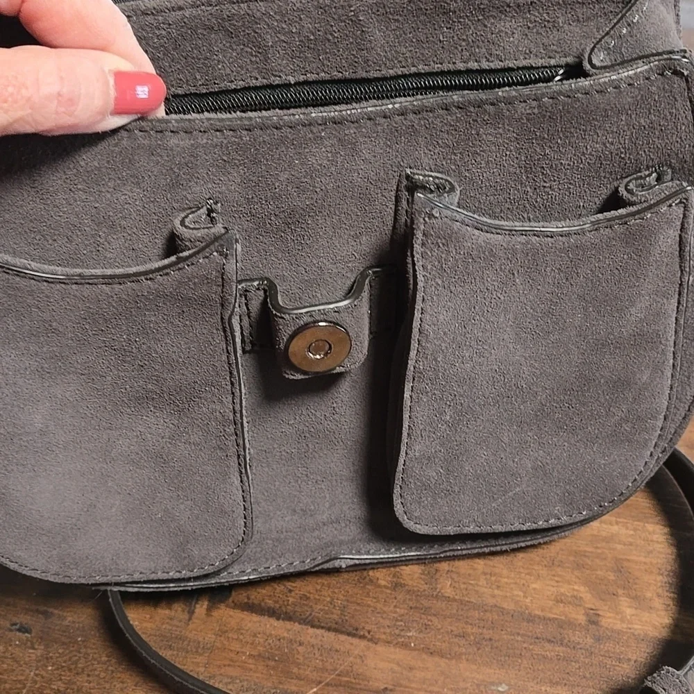 Rebecca Minkoff Biker Saddle Bag Crossbody Gray Suede